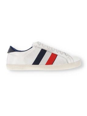 AUTHENTIC MONCLER MENS RYEGRASS  LEATHER SNEAKERS, SIZE EU 43 (US 10), WHITE